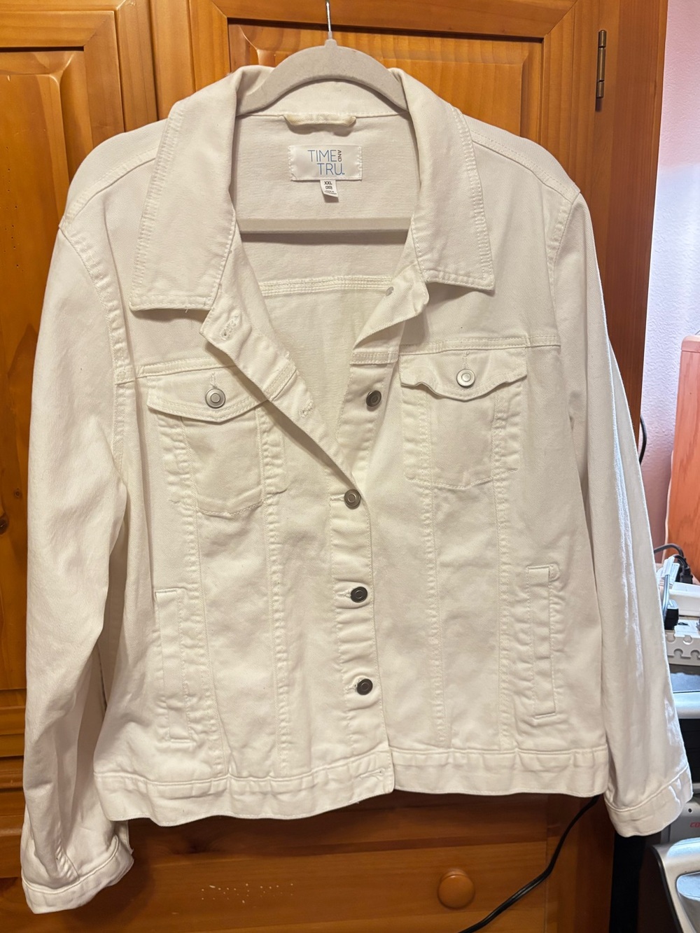 Time and Tru Cream White Denim Jacket with Button Front size XXL